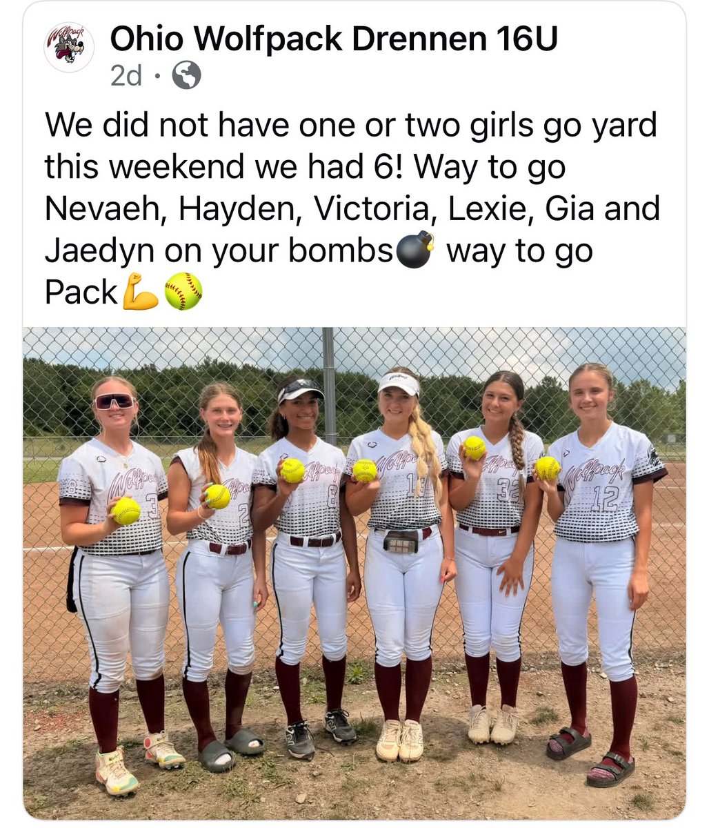LexieCharles13's tweet photo. A little late posting because it’s been a crazy couple of days trying to prep for this weekend ! 😅🥎 Hoping to keep the momentum going for Great Lakes Firecracker Tournament. Here’s a quick recap from last weekend! 👇

✅ Home run #4 of the summer
✅ Our team went 5-1
✅ Six different Wolfpack players went yard
✅ Excited to compete with my @OhioWolfpack family at the Great Lakes Firecracker Showcase this week in Indiana!

Game 1: Wednesday - 1:15 PM- Field 23
🥎 I’ll be in the circle!
Looking forward to another great week of softball! ❤️🤍🖤
@OhioBobcatSB @Paige_McMenemy @MiamiOH_SB @NWFRaiders_SB @CoachNelson_NWF @BGSUSoftball @AshlandUSball 
#SoftballRecruiting #2028Grad #OhioWolfpack #BeRelentless