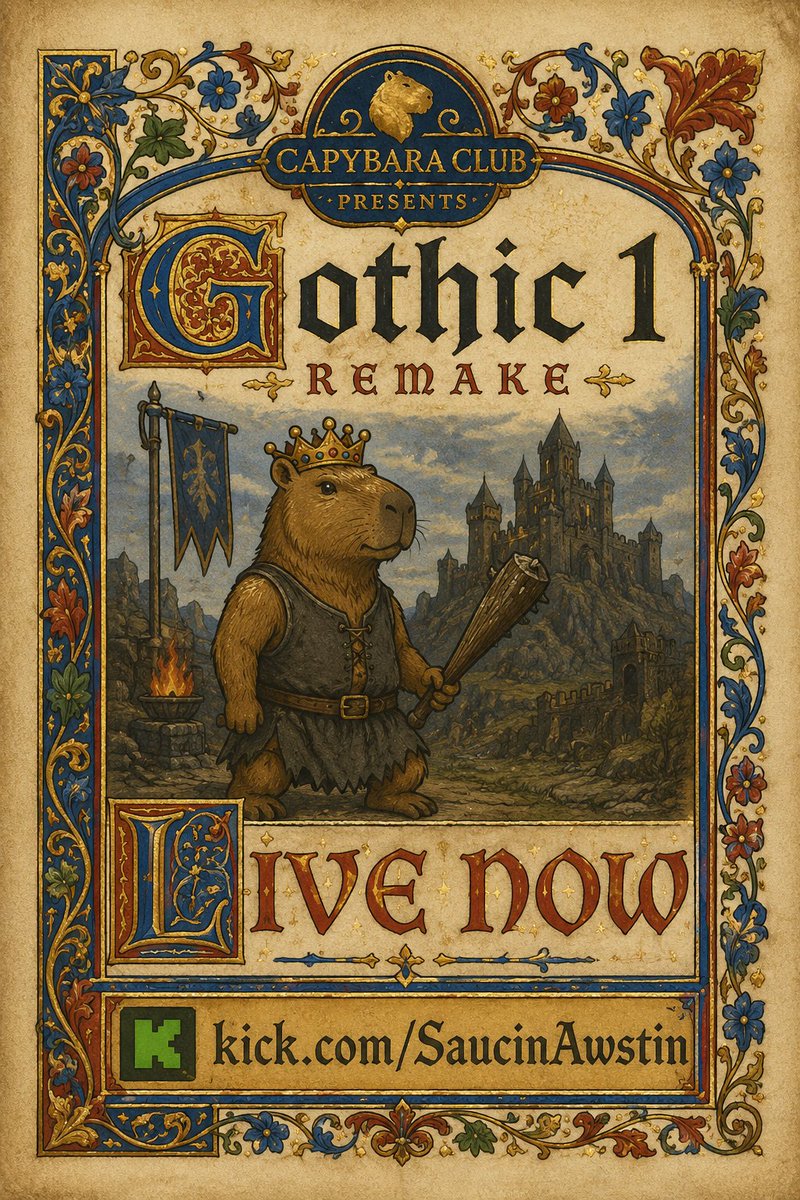 SaucyBara's tweet photo. 🛡️ Capybara Club Presents: Gothic 1 Remake 👑
https://t.co/xdxkRgWnAQ
The crowned capybara warrior is ready to conquer Khorinis! Epic vibes and chaos guaranteed
@Kick
@KickCommunity
#GothicRemake #Kick #KickStreamer #vtuber #CapybaraClub #KickPartner https://t.co/M7wG2PdWio