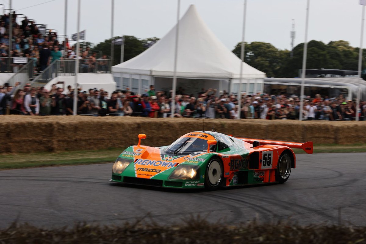 mazdaukpr's tweet photo. The 1991 Le Mans winning Mazda 787B will be demonstrated this weekend at @lemansclassic - so here's a #TBT look back into the press picture archive to 2015 and 2023 when it took to the @fosgoodwood hill.https://t.co/xzn57swtKG https://t.co/zcv9PDSeqr