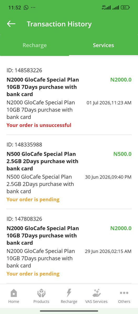 SPORITA09's tweet photo. @GloWorld Hello I did 2000 naira data yesterday using the Glo cafe, i sent the money but I got this unsuccessful instead https://t.co/v3kIF5fsZM
