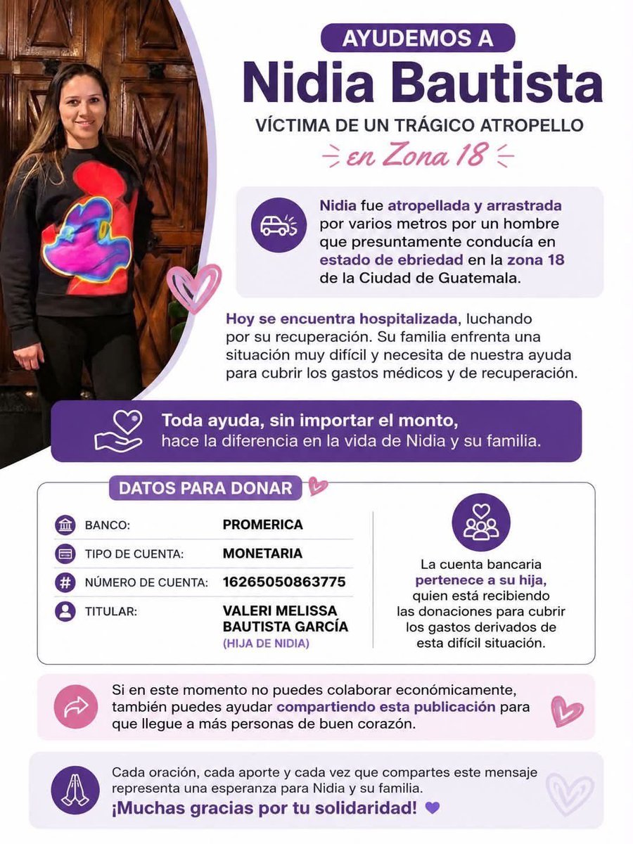 fiaheisenberg's tweet photo. Aquí pueden apoyar a Nidia Bautista, quien fuera atropellada y arrastrada por un conductor presuntamente ebrio. La cuenta es de su hija 👇🏻

Si no pudieran donar, compartiendo también le apoyan. Muchas gracias. https://t.co/bLAxdQQ3JB