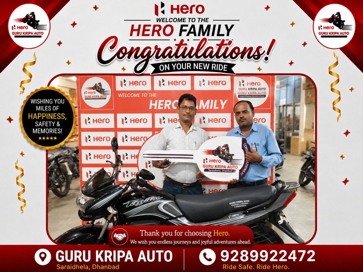 gurukripahero21's tweet photo. 🔥 New wheels, new thrills!
Ride bold, ride free, and chase every mile with confidence. 🛣️✨
#NewRide #HeroMoto #BikeGoals #RideWithPride #RoadReady https://t.co/YidZKt8qnw