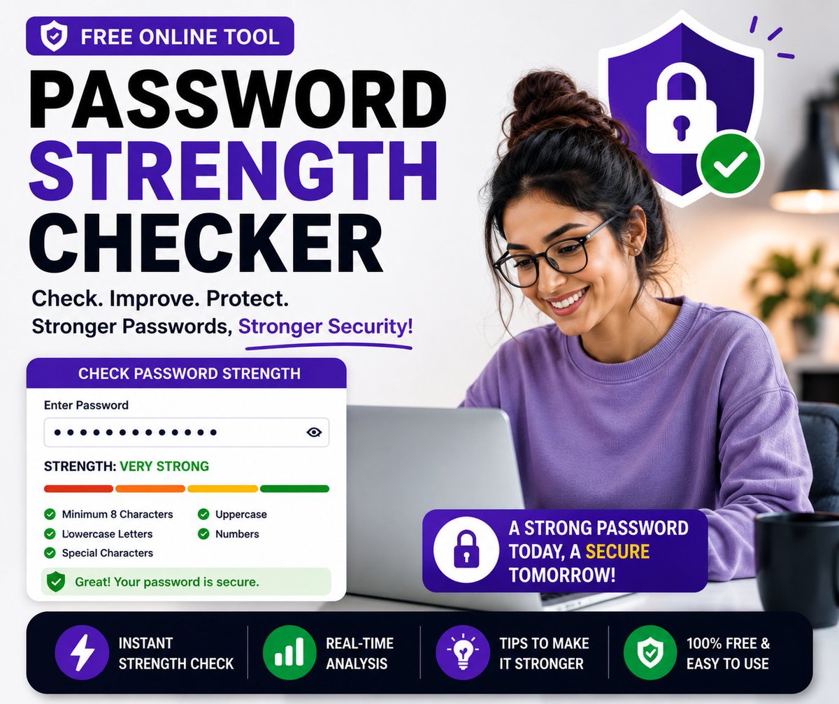 bulkseosolution's tweet photo. 🔐 Think your password is strong? Don't guess—check it.

Our FREE Password Strength Checker instantly analyzes your password and helps you identify weak spots before they become security risks.

🚀 Test it now: https://t.co/FsNXV2VRwZ

#CyberSecurity #PasswordSecurity https://t.co/UpZJLSOkAK