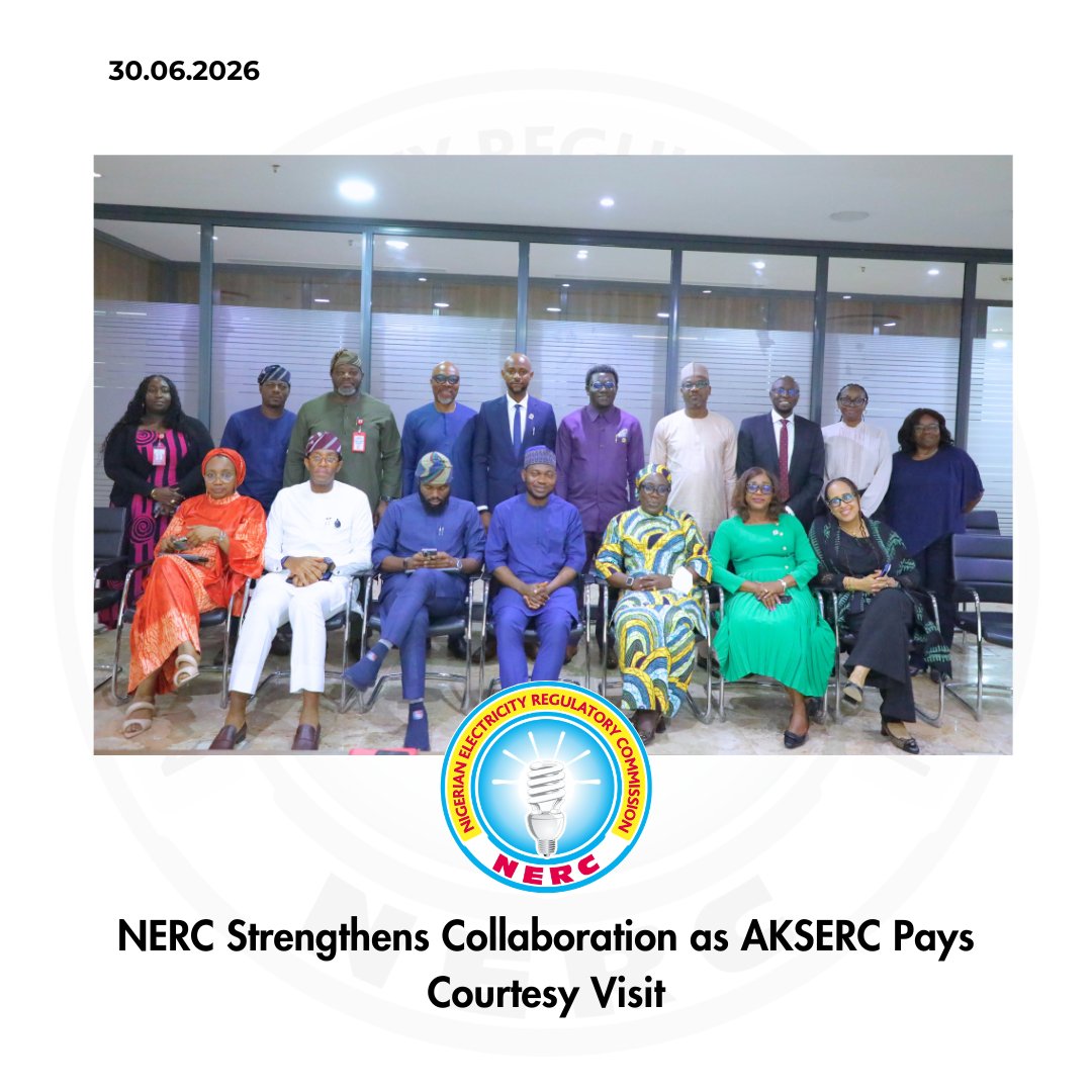 NERCNG's tweet photo. NERC Strengthens Collaboration as AKSERC Pays Courtesy Visit

The Nigerian Electricity Regulatory Commission (NERC) on Tuesday received a delegation from the Akwa Ibom State Electricity Regulatory Commission (AKSERC), led by its Chairman, Mrs. Arit Uya.

Speaking during the visit, Mrs. Uya stated that AKSERC is committed to leveraging NERC's extensive regulatory experience as it develops the electricity market in Akwa Ibom State. She noted that the Commission intends to build on the milestones achieved by NERC while adapting regulatory frameworks and approaches to address the unique electricity needs of the state.

In his response, the Chairman of NERC, Dr. Musiliu Oseni, welcomed the delegation and reaffirmed the Commission's commitment to supporting state electricity regulatory commissions through knowledge sharing, technical assistance, and sustained collaboration. He emphasized that strong partnerships among regulators are essential for developing efficient, transparent, and consumer-centred electricity markets across the country.

The visit underscored the shared commitment of both Commissions to strengthening electricity regulation and advancing access to reliable, affordable, and sustainable electricity for consumers in Akwa Ibom State and across Nigeria.

#NERC #Electricity #Regulation #AKSERC #EA2023 #NESI #SERs