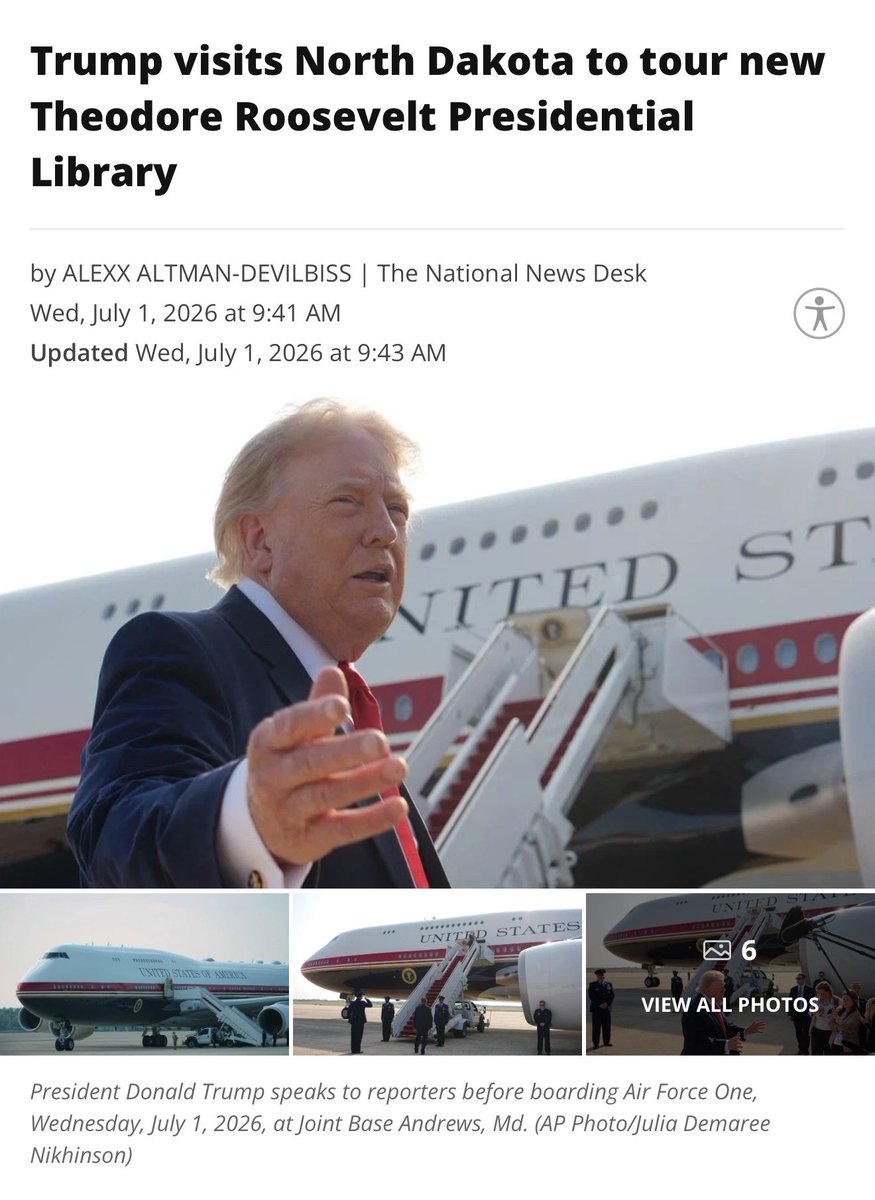 OkkaTB's tweet photo. Another Theodore Roosevelt headline. 👀

President Trump is going to visit the new Theodore Roosevelt Presidential Library in North Dakota.

For most people, it’s just another news story.

For those following the Teddy lore…

Every road seems to lead back to Theodore Roosevelt.

The deeper we look, the more connections we find.

The story keeps unfolding. 🧩🐻🐻‍❄️