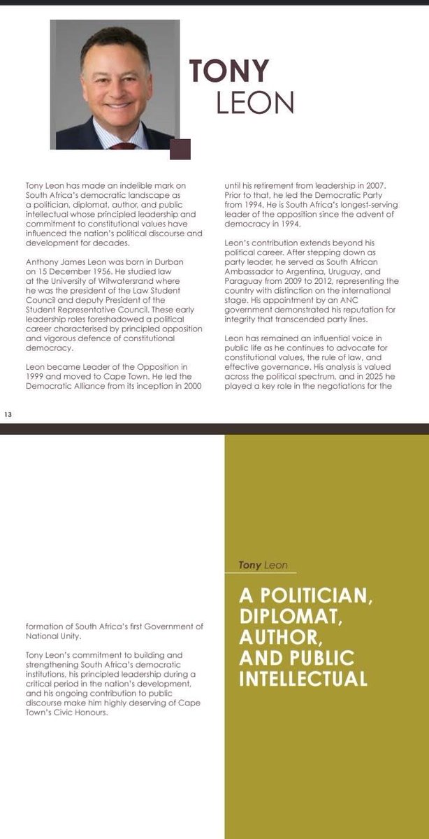 AxolileNotywala's tweet photo. As I was saying.

In Nov 2025, Geordin Hill-Lewis gave Tony Leon a Civic Honors award in the only physical Council meeting we had last year from since July 😭

When his name was called to be presented the award, as @ForGoodZA we all walked out

https://t.co/UoYA6rCIUl 

#Starlink https://t.co/yji4DAJTVu