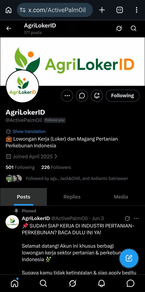 Axonopusspx's tweet photo. @dontyouletitgoo Loker di jurusan pertanian (agro) sebenernya banyak banget nder, cuman masalahnya fasil di agro undip masih agak kurang. Kalo mau ngecek loker di bidang pertanian bisa coba cek akun ini atau di instagram juga banyak kok, search aja loker pertanian. Btw congrats ya agrodips. https://t.co/XrFQgEwNVl
