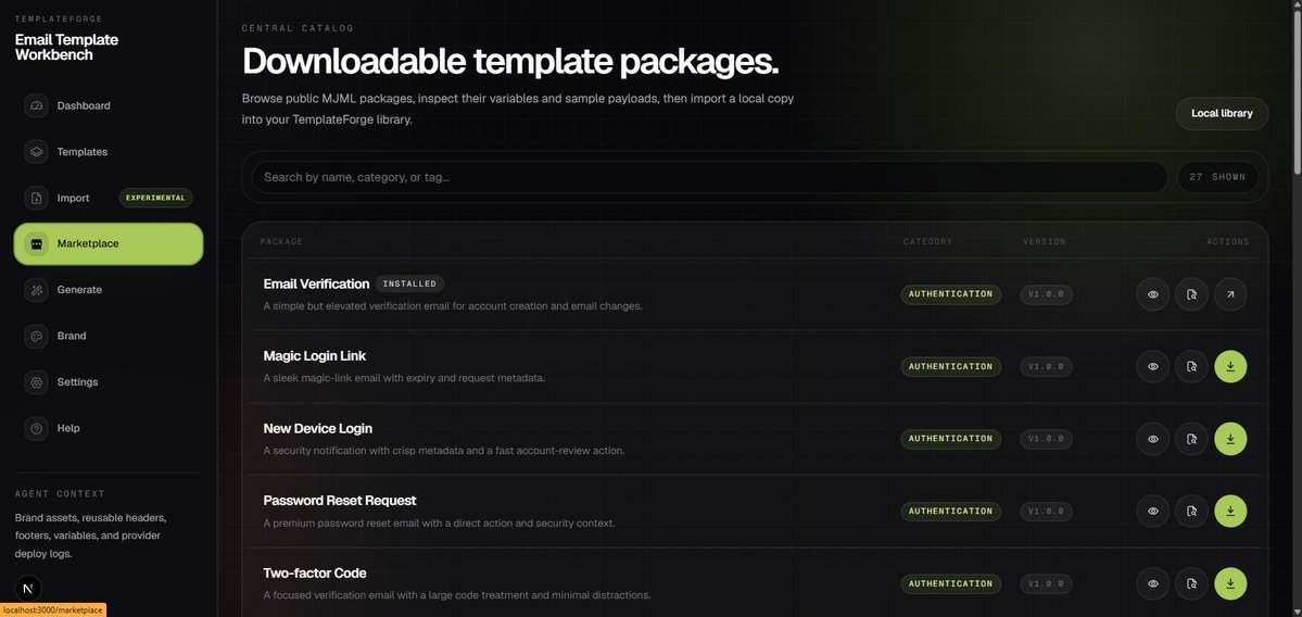 _devobs's tweet photo. Happy to have a created a workbench that is Sendbyte Native.
- Generate Email templates with AI
- Get already templates in MJML
- Publish to Sendbyte directly
- Set up branding etc.

Best part? It is open source and self hostable with BYOK setup.

https://t.co/VpuWqIuZGn https://t.co/UORSvRuk1v