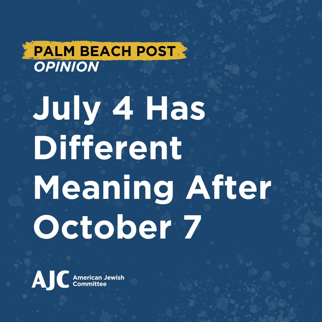 AJCGlobal's tweet photo. "Patriotism is not measured by the size of a flag or the loudness of a slogan, but by whether we are willing to defend the ideals that flag represents—especially when they are tested."

In the @PBPost, AJC Palm Beach County Director Laurence Milstein explores the significance of this Independence Day for American Jews, reflecting on the freedoms that have allowed Jewish life to flourish in the United States, the alarming rise in antisemitism since October 7, and why protecting America's democratic values requires vigilance from every generation.

Read the full op-ed: https://t.co/ZWtSQ4SjvL
