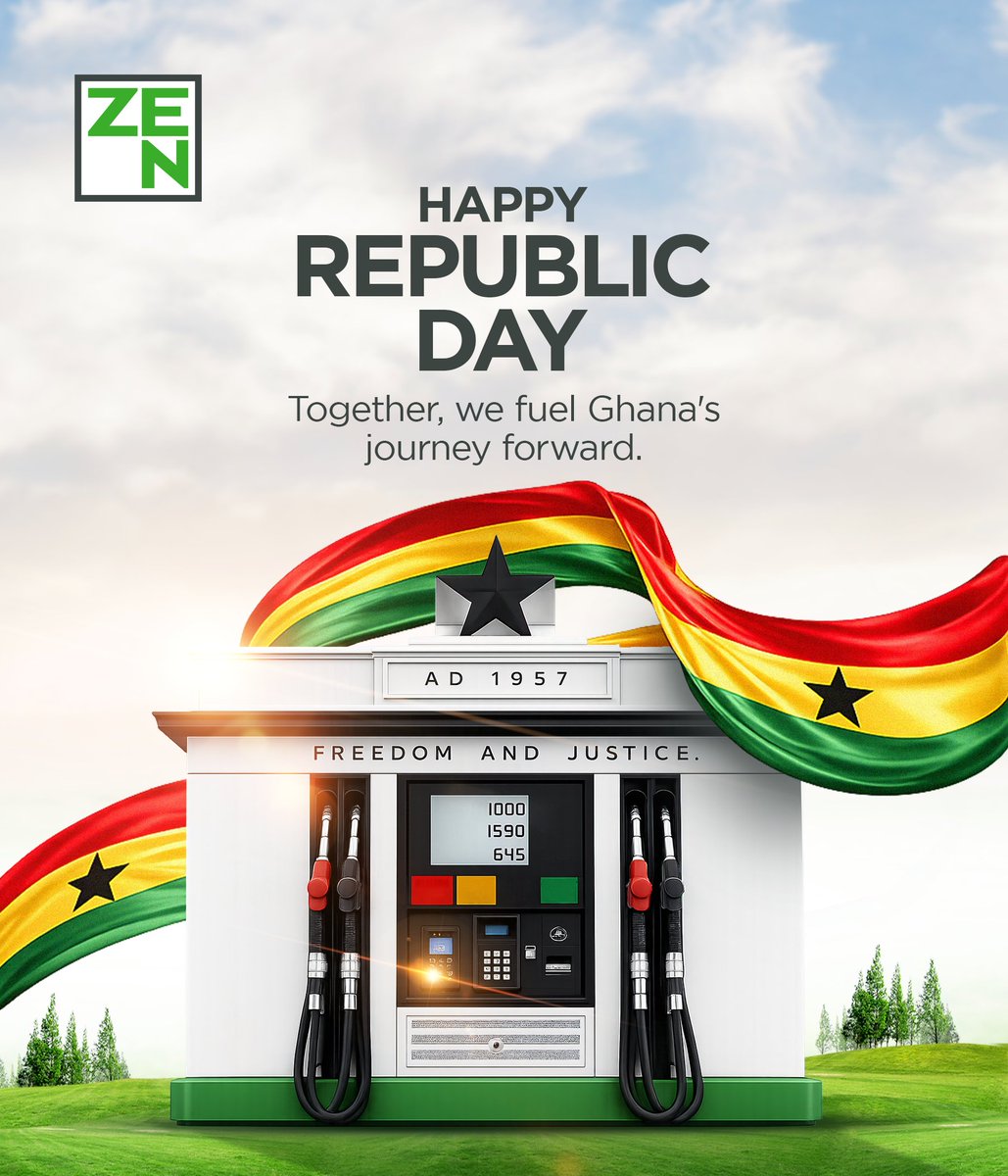 zenpetroleumplc's tweet photo. We are proud to fuel Ghana’s progress, supporting businesses, communities, and every journey that moves our country ahead.
Happy Republic Day!🇬🇭
#RepublicDay
#Ghana
#proudlyghanaian
#theZENway
#ZENPetroleum https://t.co/MhvpurBo4o