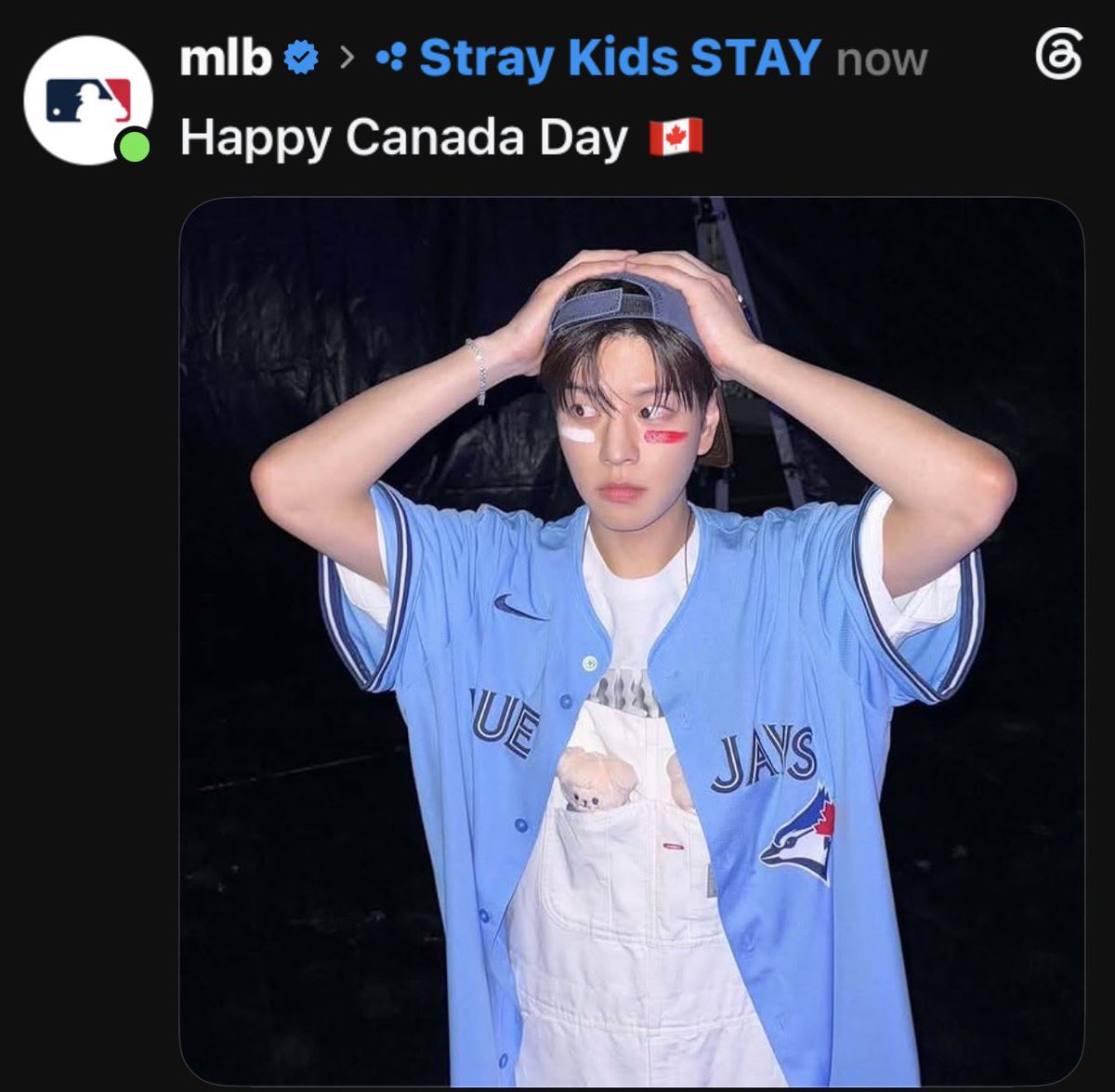 0922NATION's tweet photo. 260702

[⚾️🧵] Today is Canada day and our favorite Sky/Stay is celebrating the right way! The MLB posted a picture of Seungmin in his Toronto Jersey on the dominate tour.

https://t.co/CxWqcrTN51

#SEUNGMIN #승민 #스트레이키즈승민
#StrayKids #스트레이키즈 https://t.co/iSKVpqZMC2