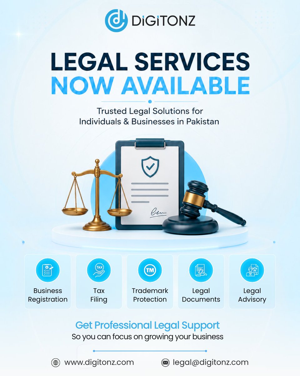 digitonz_DGT's tweet photo. Legal solutions you can trust ⚖️

From business registration and tax filing to trademark protection and legal advisory Digitonz helps you stay compliant while you focus on growing your business

🌐 https://t.co/tUwZXKeWMB
✉️ legal@digitonz.com
#LegalServices #BusinessRegistration https://t.co/7pSZzWiIML