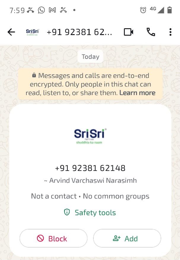 arvindvarchaswi's tweet photo. A fake WhatsApp account is circulating using my name and Sri Sri Tattva logo falsely claiming to be my new contact number.

Please do not respond or save the number, or share any personal or financial information. I have not changed my contact number.

If you receive any messages from this account, kindly block and report it immediately.

Your vigilance is appreciated.

#CyberSafety #FakeAccount #ScamAlert