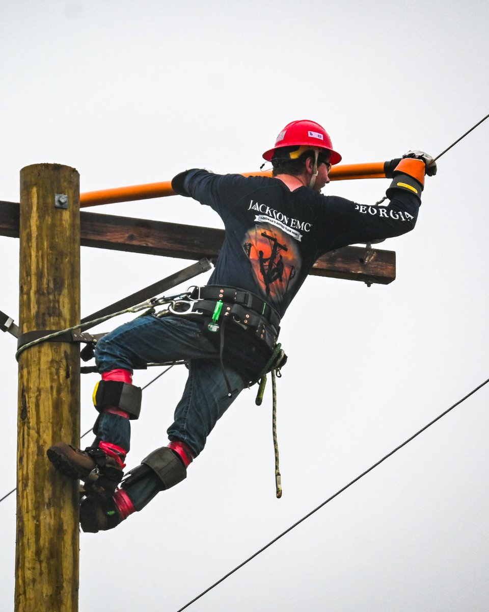 JacksonEMC's tweet photo. Jackson EMC Lineman Shine at Statewide Competition  ☀️ 

Jackson EMC journeyman lineman teams were among the best in the state at the Georgia Lineman's Rodeo, held May 2 in Fort Valley, Ga. Three Jackson EMC teams placed in the top five among all teams at the annual competition.   

“The Lineman's Rodeo is one of the best ways we reinforce what matters most on the job every day. We're proud to see so many of our guys step up and compete at this level. It pushes them to perform at a high level while strengthening the safety habits, teamwork and real-world skills our members depends on,” said Patrick McAuliff, Jefferson district director of engineering and operations for Jackson EMC. 

Learn more about the honors our linemen received: https://t.co/Bf5Gvh8c7Y. 
#JacksonEMC