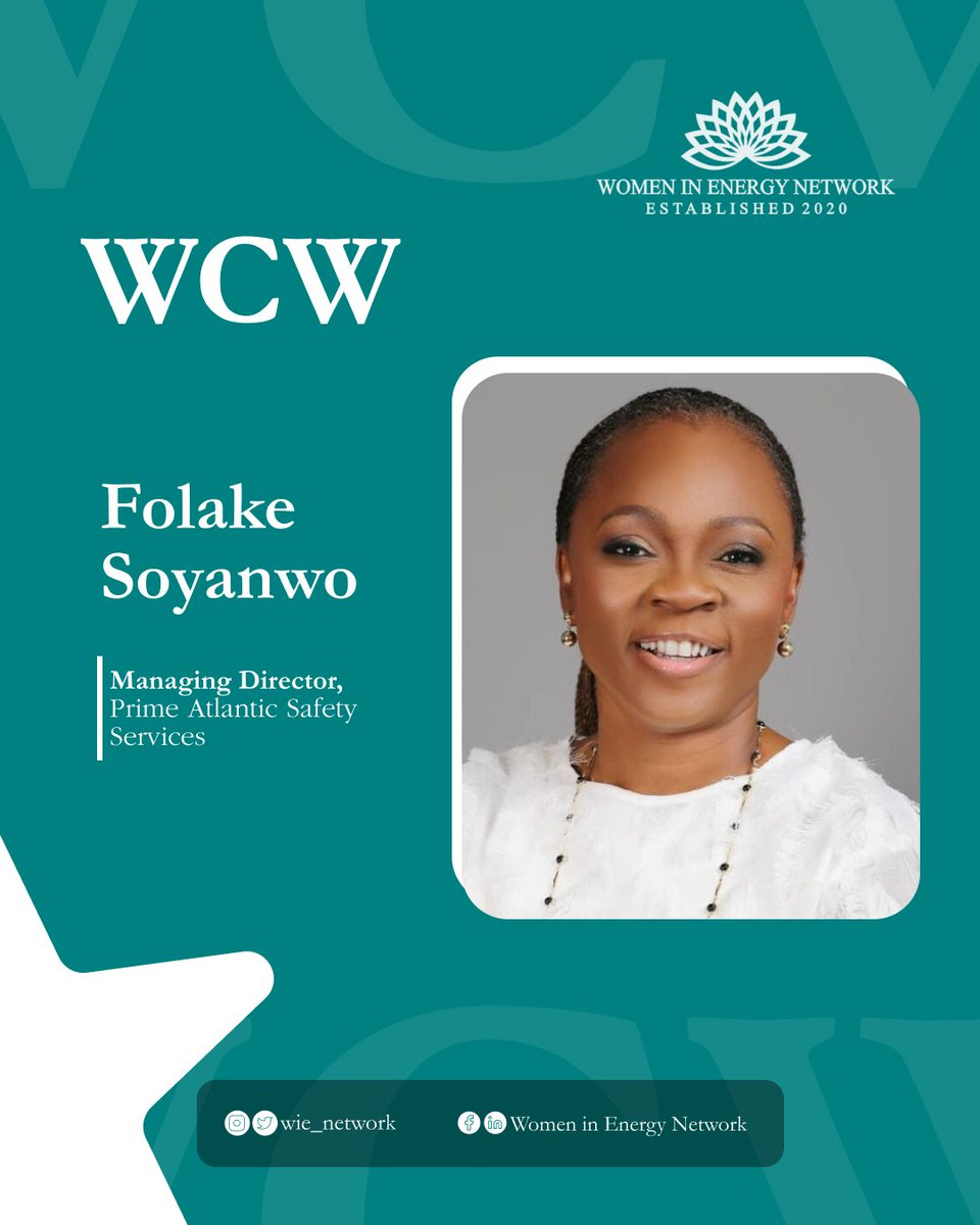 WIENetwork's tweet photo. Our WCW today is the Managing Director, Prime Atlantic Safety Services, Folake Soyannwo (PASS). She brings over two decades of experience across the Oil &amp; Gas, Consulting, Retail Financial Services, and Public sectors in both the UK and Nigeria.
 
#WCW #WomenInLeadership #OilnGas https://t.co/bqLHFBlkQd