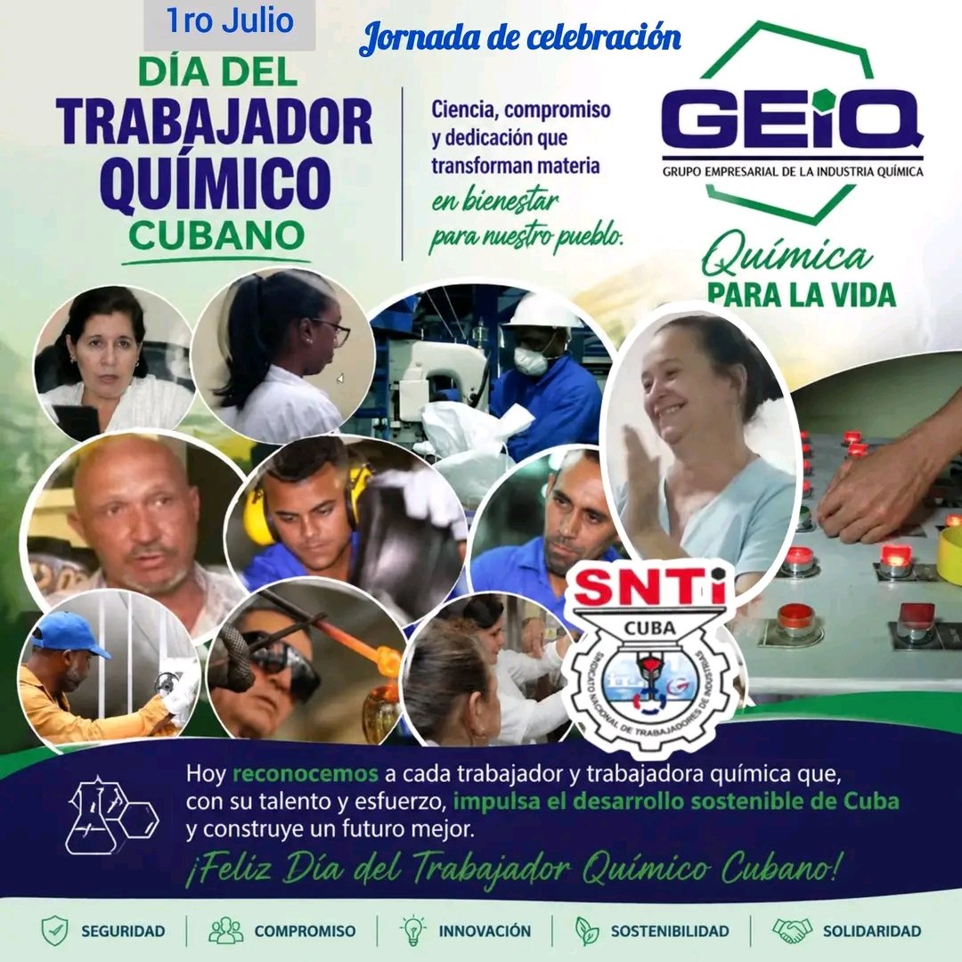 SarduyIsmany's tweet photo. Muchas felicidades a todos los trabajadores del sector Químico y en especial a los Avileños  #Trabajadoresindustrias  #LaPatriaSeDefiende @AlexeyOT73 @yaquelin_banos @Ferrerctc @JHGcasanova @EloylvarezMart1 @Colina_CTCuba https://t.co/Bt48dKTDIy