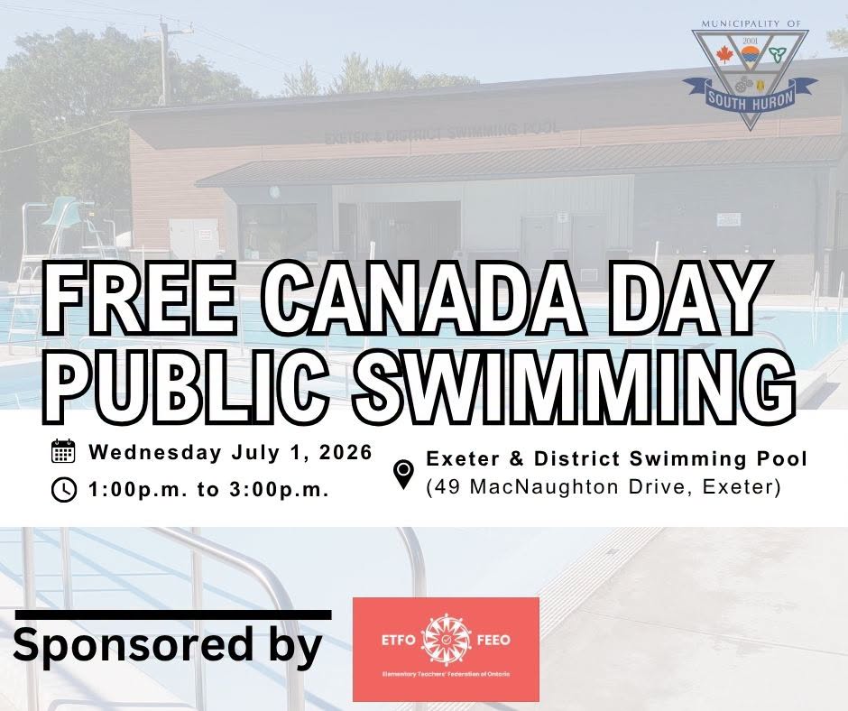 SouthHuron's tweet photo. Thank you to our free swim sponsors for helping to power our Canada Day celebrations!

You can see the full schedule of municipal Canada Day events on our Community Calendar at https://t.co/4KBYKK4LwG

https://t.co/ISqnNHbqX7 https://t.co/C5Sndjx6Mm