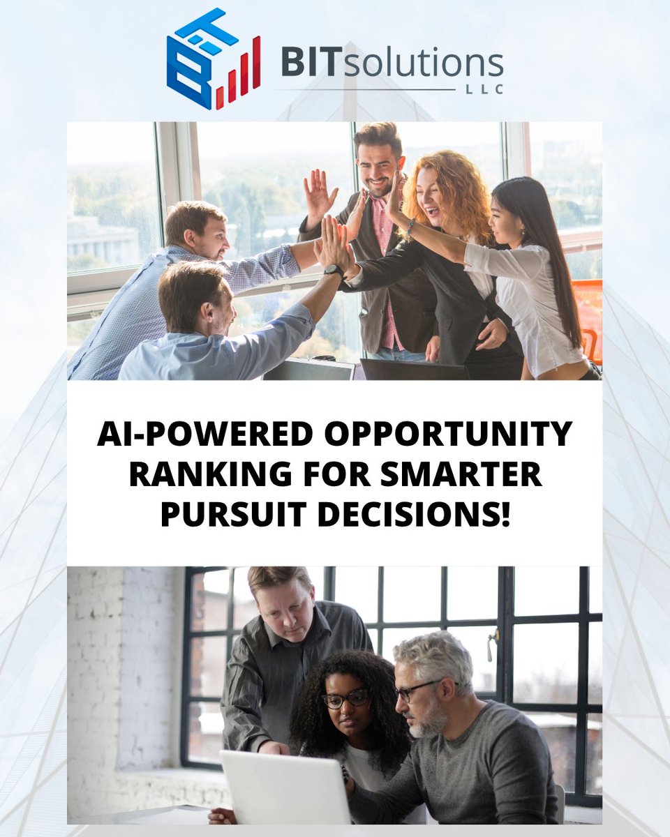 BITsolutionsllc's tweet photo. CaptureExec™ uses AI-powered opportunity ranking to help teams identify stronger-fit pursuits, prioritize resources, and focus attention where it matters most. 

Interested? Head to our website to book a demo. https://t.co/5SGSEQSjiv https://t.co/rAeHqcuCdR