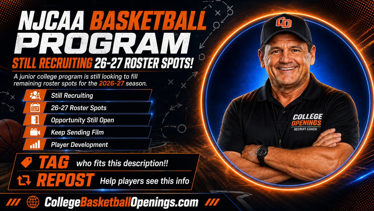 Collegebbopens's tweet photo. 🚨NJCAA Basketball Program Still Recruiting 26-27 Roster Spots!🚨
TAG who fits this description!! REPOST Help players see this info https://t.co/6ZEDVvBkiO