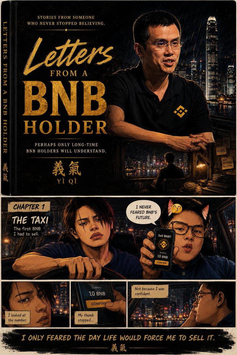 IamNTDat's tweet photo. LETTER I
The First #BNB I Had to Sell
(Perhaps Only Long-Time BNB Holders Will Understand)

I had to sell my first BNB since 2022. To be honest, I never thought there would be a day when I would write these words.

If someone asked me what hurt me the most in Crypto, maybe it was not the times when the market crashed, nor the times when my assets lost so much value;

It was today! The day I was forced to sell my first BNB.

First, I want to say one thing: “the fact that I had to sell BNB had absolutely nothing to do with Binance.”

My losses came from life, and from my own business. In fact, if I had not been running my own business, then the benefits BNB brought me over all these years would already have been enough to help my assets continue growing.

That is why before saying anything else, I want to say:
“Thank you BNB
Thank you @cz_binance 
Thank you @Binance!”

Ok! Let me continue. What hurt me was not that I had just sold an asset, what hurt me was that I had held those BNB for so many years. I bought my first BNB together with my friends in 2019. After that, I kept accumulating, kept buying, kept holding, all the way until today.

Perhaps only long-time BNB Holders can understand this feeling. When most people sell an asset, they think about the money they receive;

But when a BNB Holder sells, we think about the BNB that we may never be able to own again!

Many people once asked me:
“Why did you hold BNB for so long?”

Actually, I did not really know how to answer, maybe I was never afraid of BNB’s future. I was only afraid that one day, life would force me to sell it (BNB).

Today, that day arrived! Maybe this is also why I decided to return to the Internet after so many years. Not to show how much money I had made, and not to predict how high BNB would go.

I only want to write down a few memories before I forget them myself. Maybe not many people will care, maybe not many people will read until the end;
But if one long-time BNB Holder reads this, and smiles:
“Yes, I was like that too.”

Then maybe these words already have meaning, I do not know how many Letters this book will have.

“Maybe 10
Maybe 50
Maybe 100”

I only know that from today, I want to tell part of my journey with BNB. Not because of price, not because of profit; but because there are memories that should only be told by the people who truly lived through those years.

So if you were also once a long-time BNB Holder! Ok, let me tell you about the years that Binance and the BNB Holder community walked through together. (Letter 2 is comming soon)

Best wishes!

-A BNB Holder-

#LettersFromaBNBholder