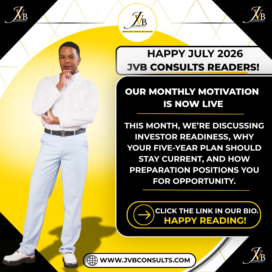 JVBConsults's tweet photo. Happy July 2026 JVB Consults Readers!
Our New Monthly Motivation Is Now Live! Link In Bio! 👇🏼👇🏼👇🏼

https://t.co/KeA9dNimkS

#JVBConsults #Business #Consultation #PartnerShip #AD https://t.co/FuYM99wZPn