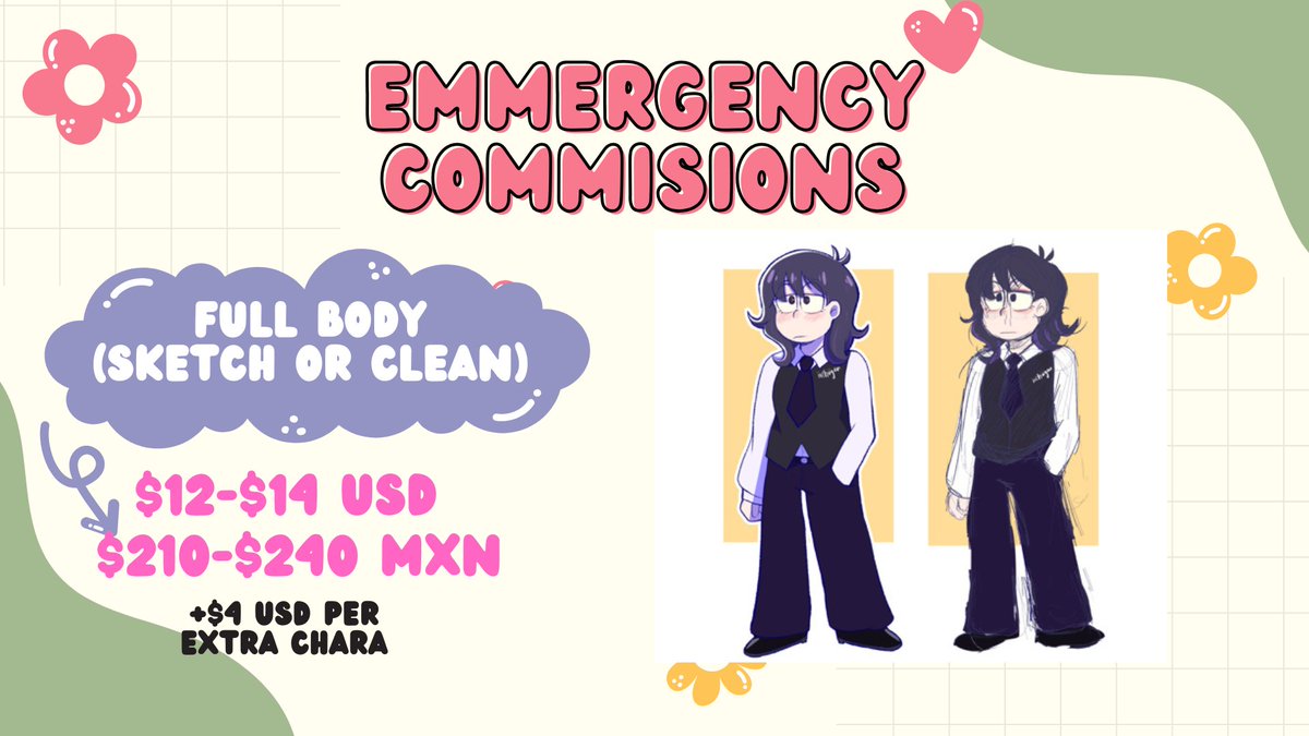iichiigan_'s tweet photo. EMMERGENCY COMMS!!

Hola!! Soy yo otra vez!!

Ando con un problema económico, y estoy ofreciendo comisiones para poder pagarlo!!

Comparto los precios actualizados y mi ko-fi abierto

Cualquier duda pueden contactar conmigo por ko-fi:
✨ ; https://t.co/E7r8J3B7VN https://t.co/aYuVVrXO9E