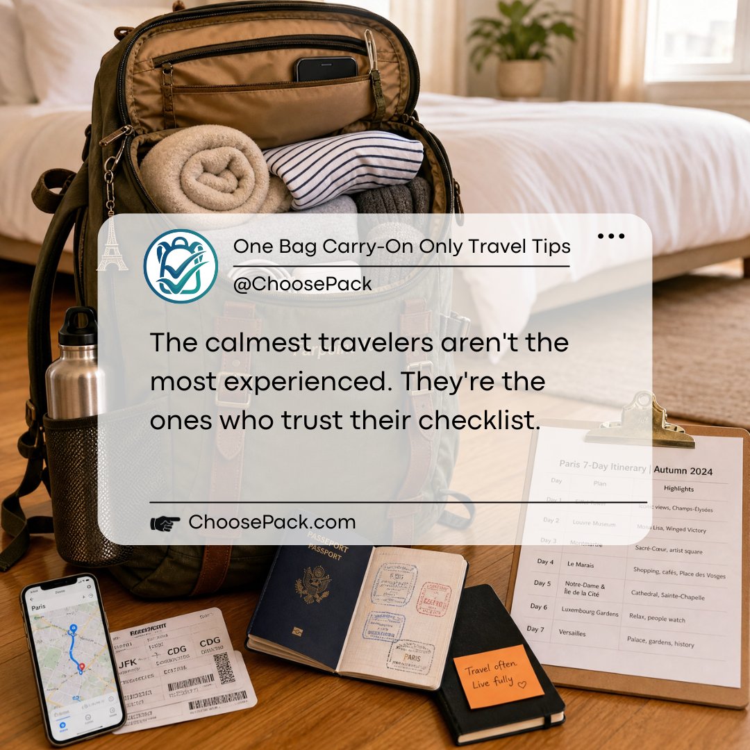 ChoosePack's tweet photo. 📋 Packing List Tip​
​
"The calmest travelers aren't the most experienced. They're the ones who trust their checklist."​
​
Get the checklist: https://t.co/miSmD08KSi​
​
#PackingList #TravelTips #ChoosePack https://t.co/t07G4pRD1s
