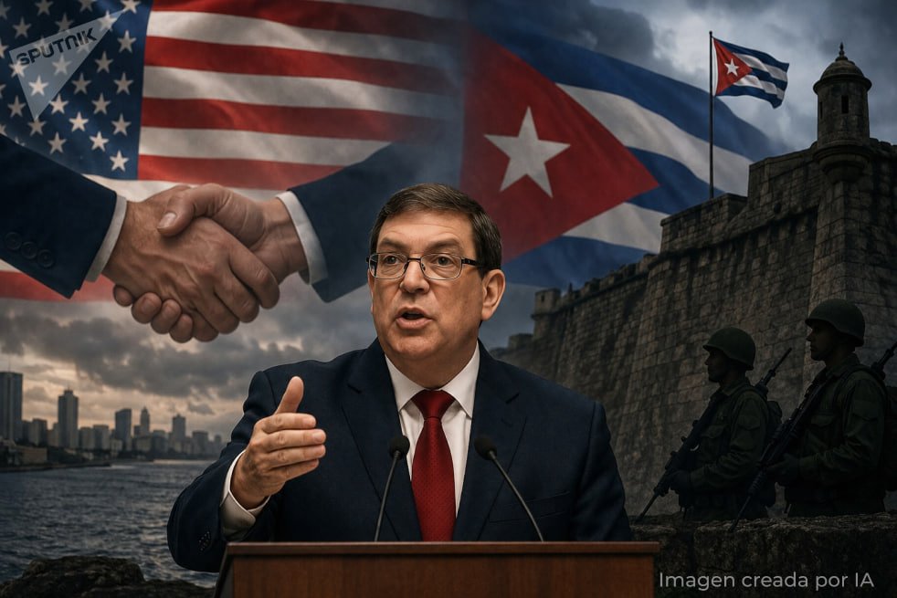 SputnikMundo's tweet photo. 🇨🇺🇺🇸 Cuba seguirá buscando el diálogo con EEUU, pero está dispuesta a defenderse, indica el canciller del país insular

Actualmente existen conversaciones diplomáticas entre ambos Gobiernos, aunque "no muestran progreso", declaró Bruno Rodríguez en entrevista con medios estadounidenses.

Al mismo tiempo, denunció una contradicción entre el tono respetuoso de los contactos oficiales y las acciones que continúa aplicando la Administración estadounidense.

🗣 "A pesar de eso, mantendremos nuestra disposición al diálogo, e incluso mantenemos y mantendremos la cooperación con el Gobierno de los Estados Unidos, pese a esa conducta inaceptable", afirmó Rodríguez.

Además, advirtió que cualquier agresión militar contra la nación insular tendría graves consecuencias. En sus palabras, Cuba actúa "únicamente en legítima defensa" y no detendrá "el curso de transformaciones".