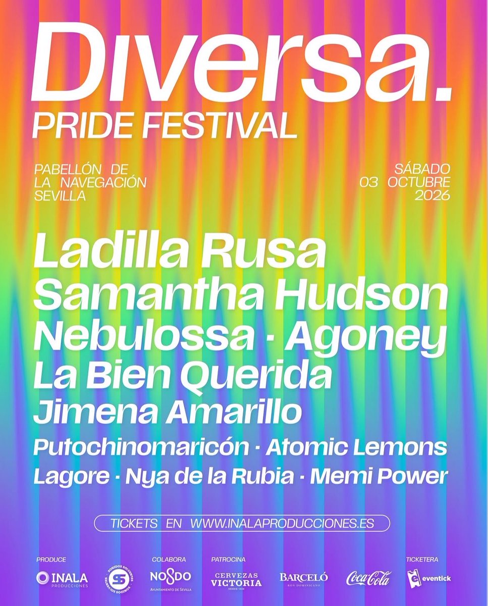 AgoneyUpdates's tweet photo. ℹ️| Agoney estará en el “Diversa Pride Festival 2026” 

🗓️Sábado 𝟯 𝗱𝗲 𝗼𝗰𝘁𝘂𝗯𝗿𝗲 
📍Pabellón de la Navegación, 𝗦𝗲𝘃𝗶𝗹𝗹𝗮 

https://t.co/fXYR82PfGR https://t.co/oseuOWwgqo