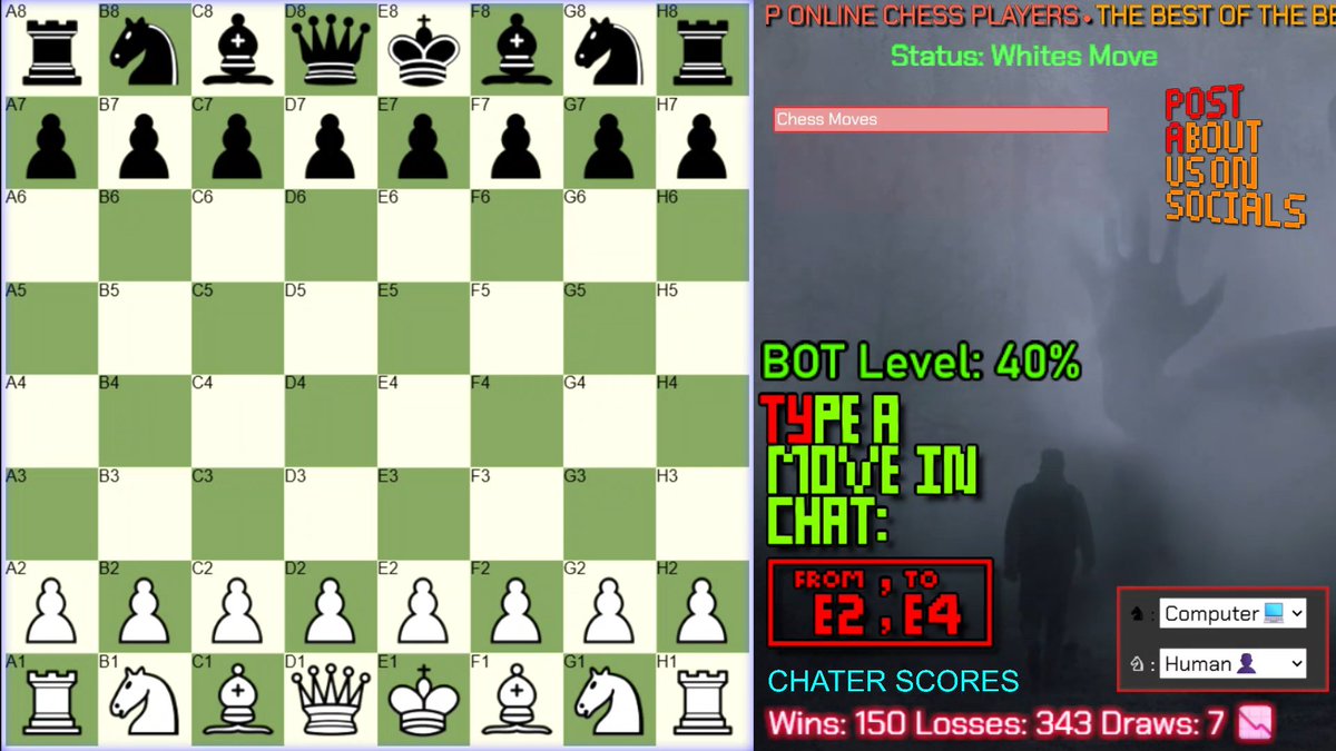 GameHandsDotNet's tweet photo. Play chess live on Twitch ♟️ Type moves in chat to play, challenge the stockfish bot, and put your skills on display — bring an audience, and show your skill. https://t.co/TYfPiRLbGp #TwitchChess #PlayLive https://t.co/B5gdLspCOG