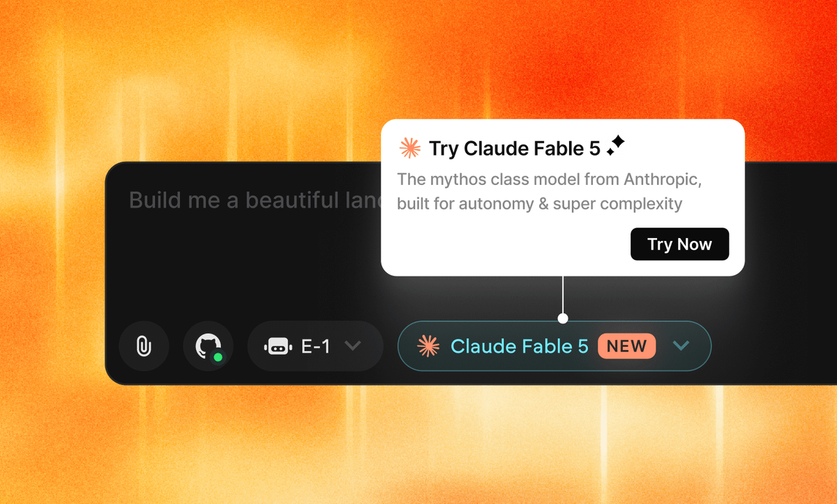 emergentlabs's tweet photo. We added Claude Fable 5 to Emergent. It was banned days later.

Well, guess who's back.

Claude Fable 5 is live on Emergent. Again.

Select it in your prompt box and start tackling your most complex builds: https://t.co/6RIiwL3x4O https://t.co/rwi9n2d0xy