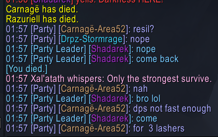 Shadarek's tweet photo. Try to be nice inviting off meta specs in m+ is just not worth it. Not only are the specs worse the players have absolutely zero difference on mentality.

This was just a simple +19 where he gave up not knowing how to kite the bleeds 1st pull :) https://t.co/H6UhKfa1e6