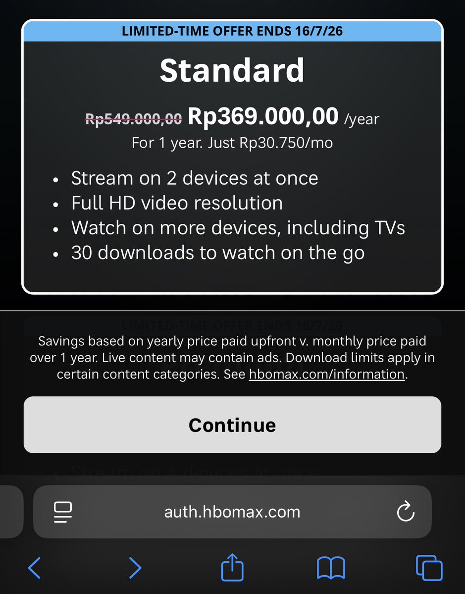 execru's tweet photo. @RDK_Hammers guys, ada yang mau langganan hbo max setahun berdua sama aku?

jadi satu akun buat kita (no sharing or dijual lagi ke yang lain yaa), mumpung diskon nih lumayan banget setahun cuma 369k😭

nanti patungan berdua, pengen langganan sendiri sayang takut jarang nonton🥲 https://t.co/niavfNPnrx