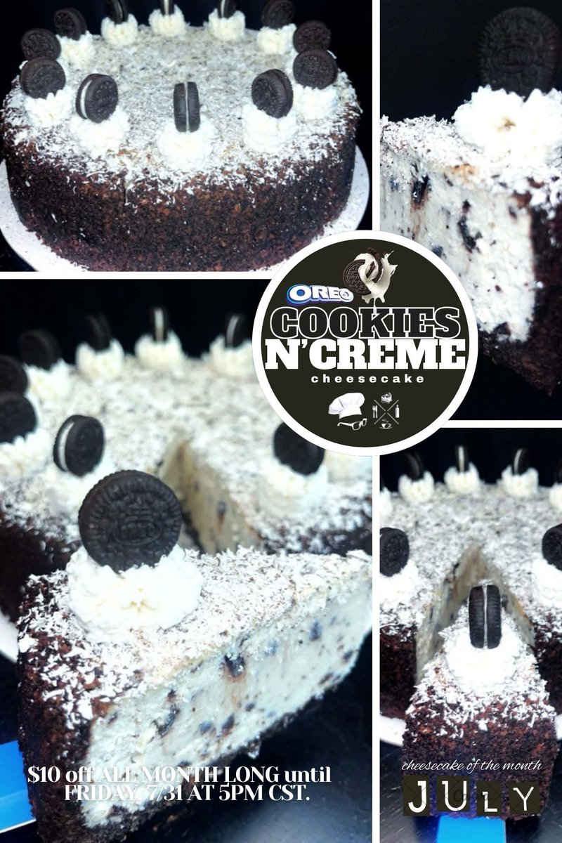 TJsChronicles's tweet photo. The Oreo Cookies N’Creme Cheesecake is the Cake of the Month &amp; all July long, you can enjoy this dessert in the Original 9” and Personal Mini 6” sizes at the sale price until Friday, 7/31 at 5PM CST. 

Peace, Love &amp; Cheesecake!!!🖤🤍🥛🇺🇸

@TJsChronicles | https://t.co/edInJqfO4M https://t.co/fL30Xzxjsz