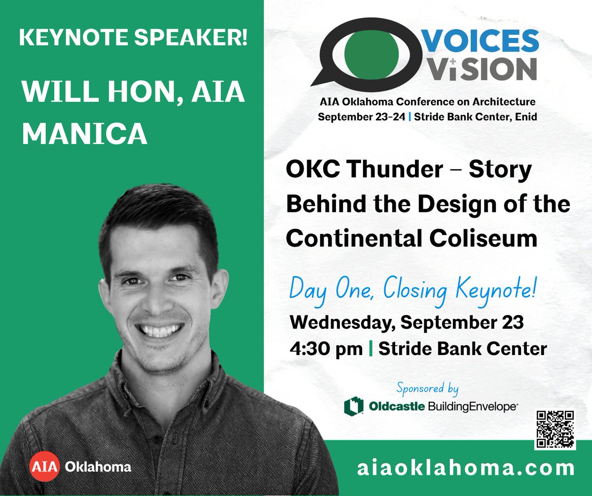 AIAOklahoma's tweet photo. Registration is NOW OPEN for the 2026 AIA Oklahoma Conference on Architecture! https://t.co/lHsvBPQcxh

#AIAOklahoma #AIAOKConference #VoicesAndVision #AIAOK26 #Architecture #OKCThunder #ContinentalColiseum #SportsArchitecture #MANICA https://t.co/qp5LDT6Bhh