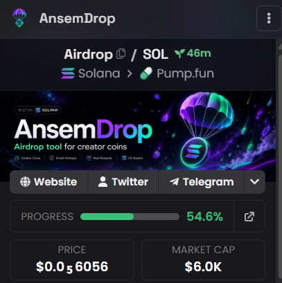 Ansemdrop_xyz's tweet photo. Dexscreener paid is live โ
$AIRDROP is now officially listed with #AnsemDrop ๐ช
AnsemDrop helps #Pumpfun creator coins turn attention into airdrops:
โข Multisender
โข Tweet wallet extractor
โข Rank X users by engagement around your $TICKER
Reward your loudest supporters instantly.
https://t.co/Y3nbFGeMZt