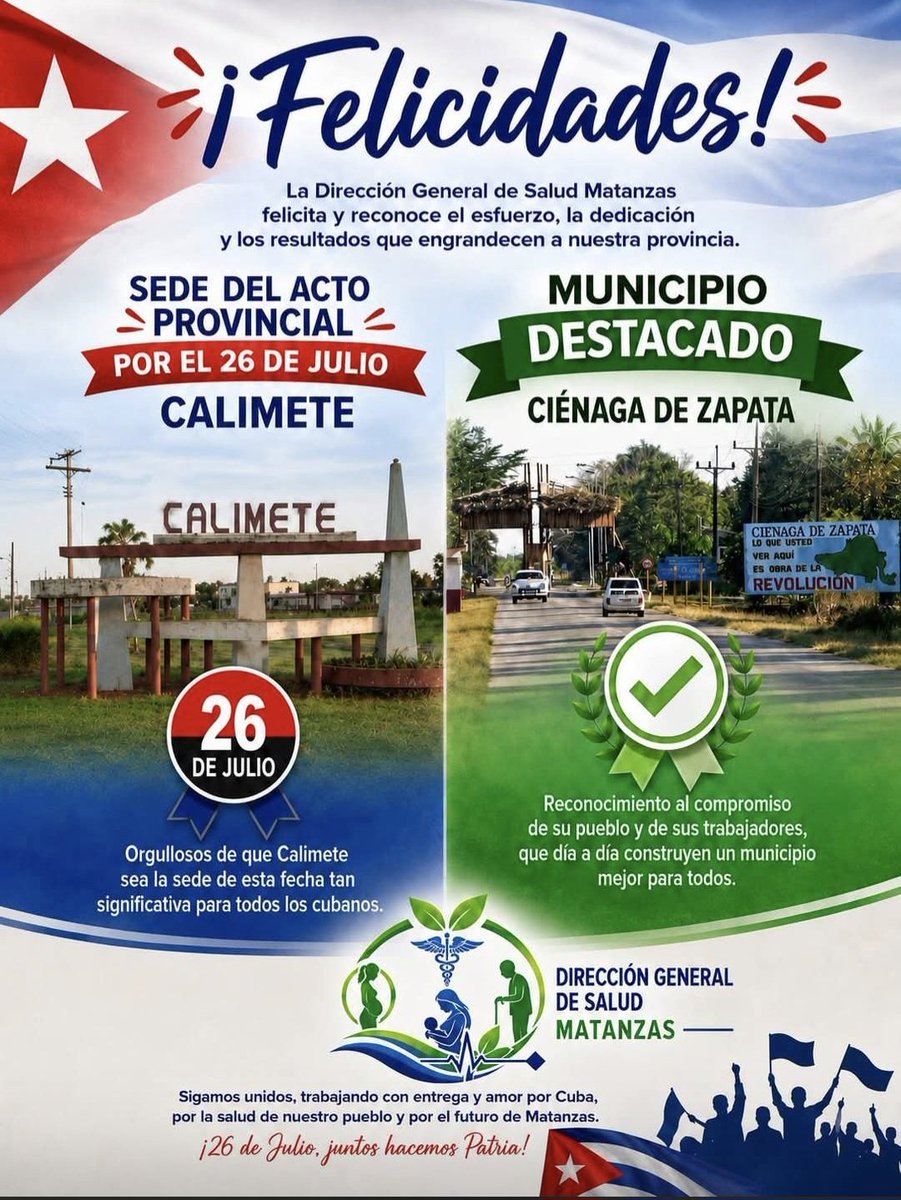 Elviraba2's tweet photo. Felicitaciones Municipio Calimete sede del Acto Provincial por el 26 de Julio y Ciénaga de Zapsta Municipio Destacado #Matanzas #MatancerosEnVictoria #Cuba #GobMtz https://t.co/WPb0nMaeC3