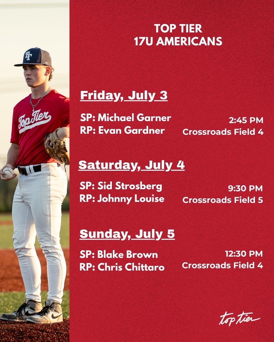 pistolplante's tweet photo. Here is the pitching rotation for the @TopTierBaseball 17u Americans in pool play @PG_Illinois Windy City Invitational in New Lenox, IL this weekend. #expectgreatness https://t.co/zkzxRPt8Eu