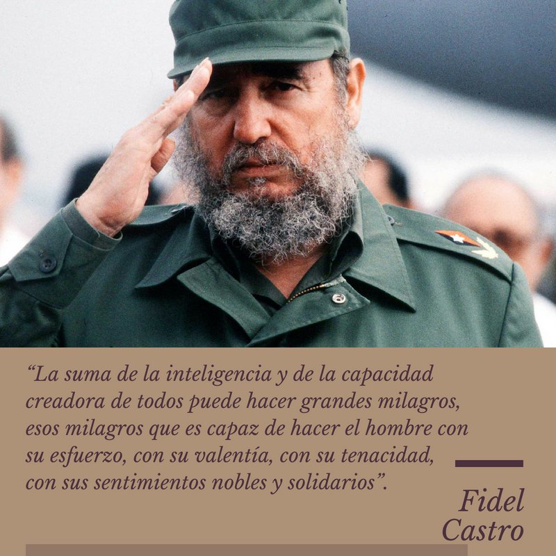 FSoldadodeIdeas's tweet photo. #FidelCastro 4 de julio de 1985 

“La suma de la inteligencia y de la capacidad creadora de todos puede hacer grandes milagros, esos milagros que es capaz de hacer el hombre con su esfuerzo, con su valentía, con su tenacidad, con sus sentimientos nobles y solidarios”. https://t.co/BzcFHVoyor