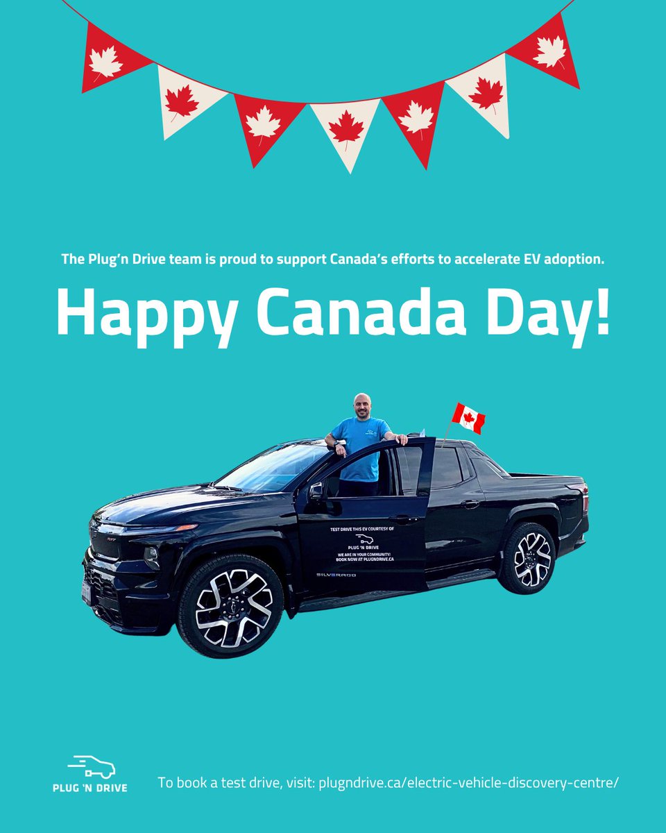 PlugN_Drive's tweet photo. Happy Canada day!
With over 10,000 free EV test drives every year, we are excited to be a part of Canada's path to an electrified and sustainable future.
#CanadaDay #ElectricVehicles #CleanTransportation https://t.co/dhDjZLxVaS