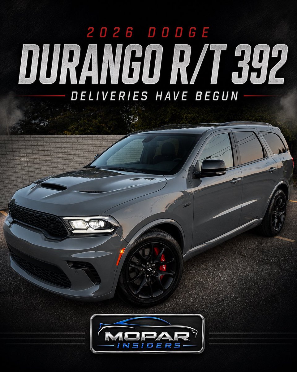 InsidersMopar's tweet photo. 2026 Dodge Durango R/T 392 Deliveries Have Begun ๐ฅ๐
๐๐ https://t.co/itvClVrArA
#Dodge #DodgeDurango #DurangoRT392 #Durango #392HEMI #HEMI #MuscleSUV #PerformanceSUV #AmericanMuscle #ThreeRowSUV #SUVLife #DodgeLife #Mopar #MoparOrNoCar #MoparInsiders https://t.co/YkvIXX3gEr