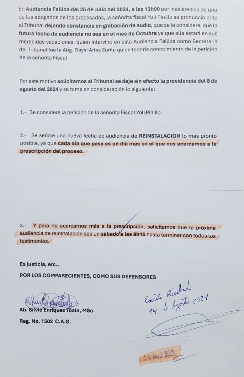 LisbethBaqueri1's tweet photo. PRESENTAMOS VARIOS ESCRITOS PIDIENDO Q LA AUDIENCIA SEA SÁBADO Y DOMINGO PARA TERMINARLA, PERO NUNCA ATENDIERON NUESTRA PETICIÓN, POR ESO PRESCRIBIÓ LA ACCIÓN PARA 2 PROCESADOS,EN CASO DE FRAUDE PROCESAL @LisbethBaqueri1. ATENCIÓN @CJudicaturaEc @mechascaicedo ERROR INEXCUSABLE https://t.co/sww4o4tOK2