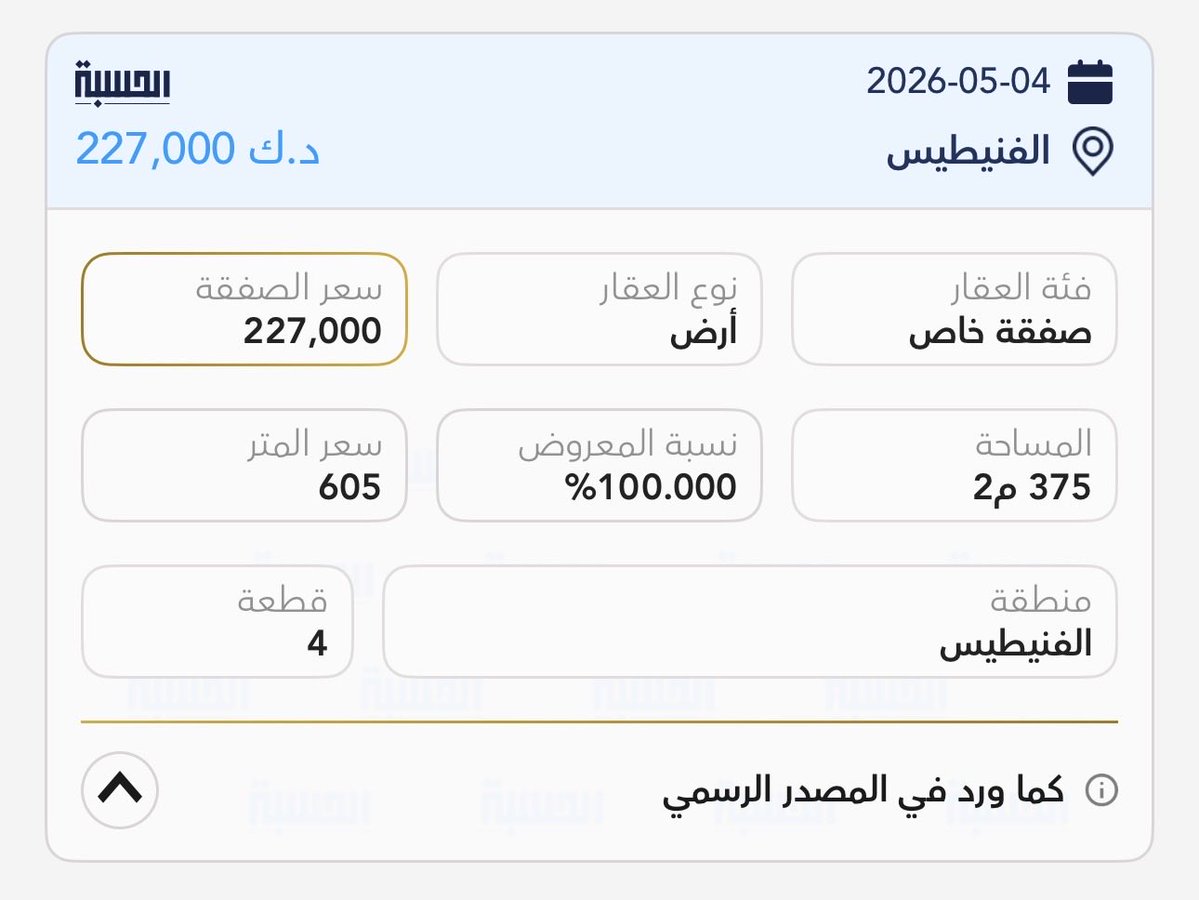 alabdeli_79's tweet photo. وهذي اخرى
المنقطة الفنيطيس
المساحة 375 متر
الموقع شارع واحد
السعر 227 الف
كم كان سعر هذي الارض في سنة 2024 ؟ https://t.co/25TMP5Yi06