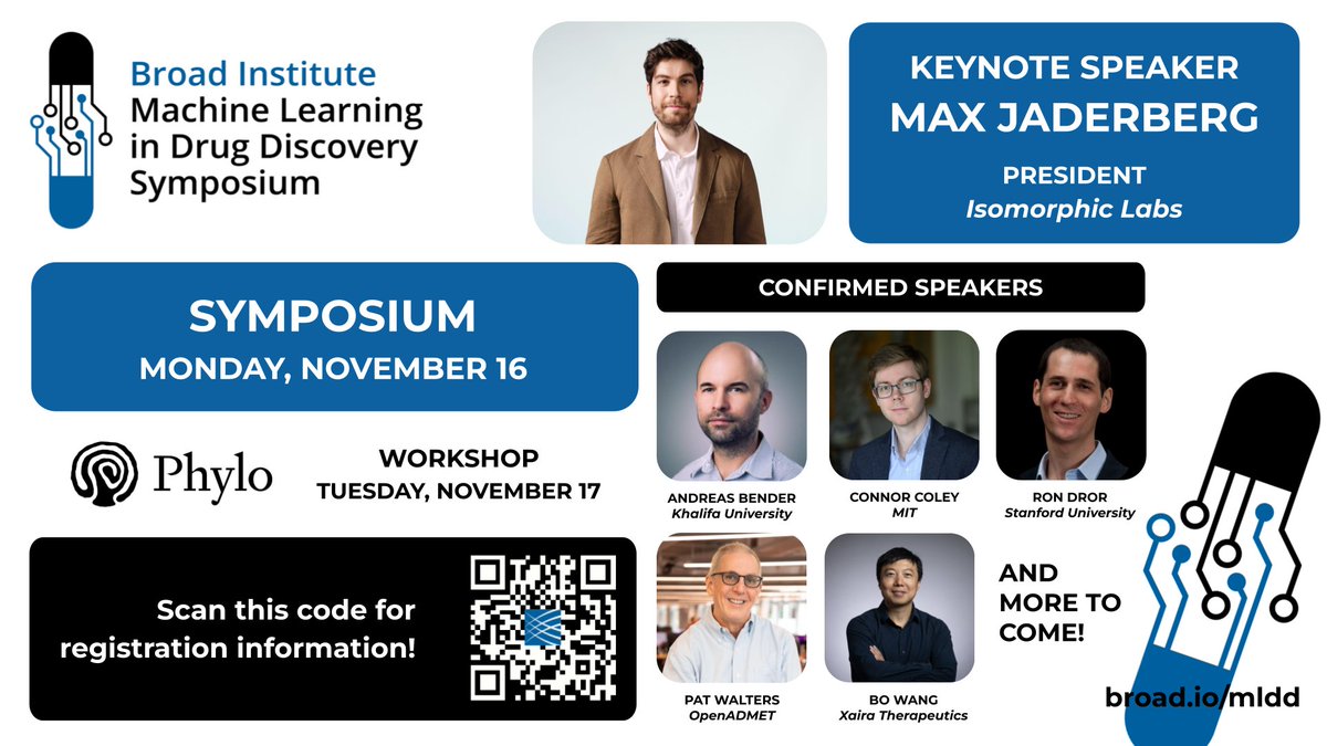Sumaiyalqbal's tweet photo. 🎙️ Early-bird registration is now open for the 2026 @broadinstitute's  #MachineLearning in #DrugDiscovery symposium!

Reserve your seat now 👉 https://t.co/W8kCN6M9zi

🗓️ Nov 16-17, 2026

➡️ Contact us for exciting #sponsorship opportunities and win free tickets and more! https://t.co/Hlmb7i0576