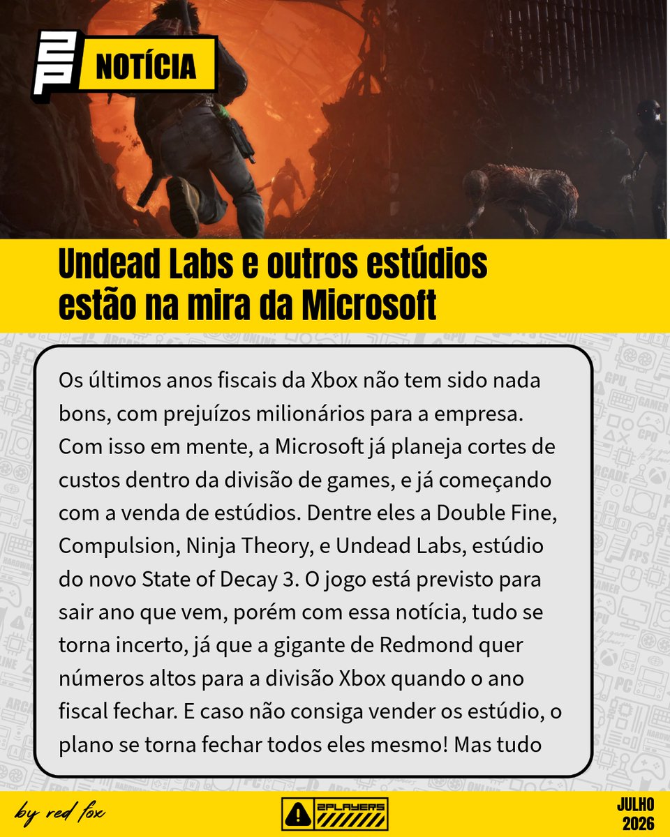 PlayersAg's tweet photo. A Microsoft quer fechar seus estúdios, e dentre eles a Undead Labs, responsável pelo novo State of Decay 3

#xbox #2players #2p #bygamerstogamers #xboxstudios #stateofdecay #stateofdecay3 #undeadlabs #ninjatheory #doublefine #microsoft #xboxseries #games #gamer https://t.co/4pYwM5gJS2