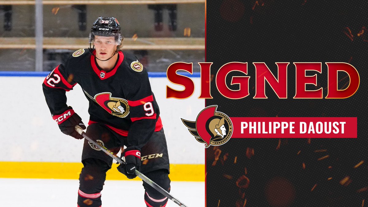 Senators's tweet photo. The #Sens have signed forwards Philippe Daoust, Sammy Blais, Philip Tomasino, Ryan Suzuki and defenceman Christian Kyrou to two-way contracts ✍️ https://t.co/u8vNOYNWrE