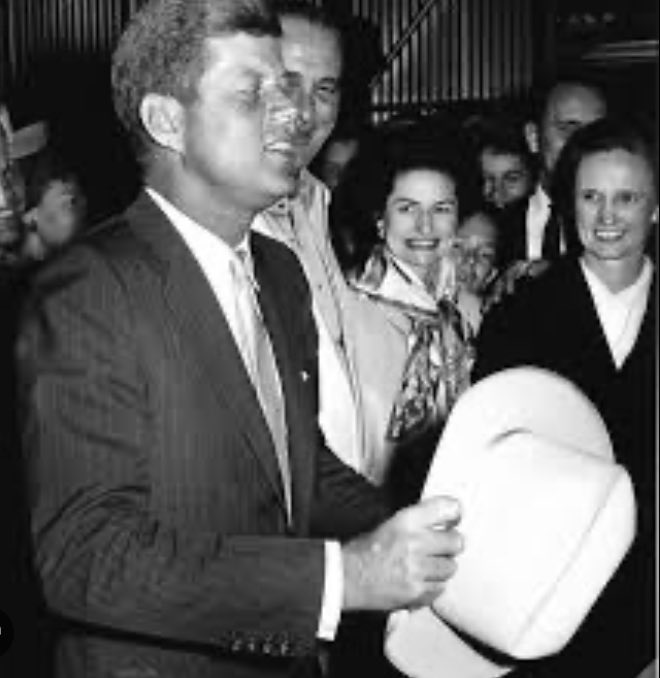 TheQNewsPatriot's tweet photo. Trump ND Rally today: White Hat surrounded by Cowboys.

President John F. Kennedy: Known purveyor of Light-colored cowboy hat.

[They] never thought she would lose.

“Symbolism will be their downfall”
Q https://t.co/VZ4N4bK2SA