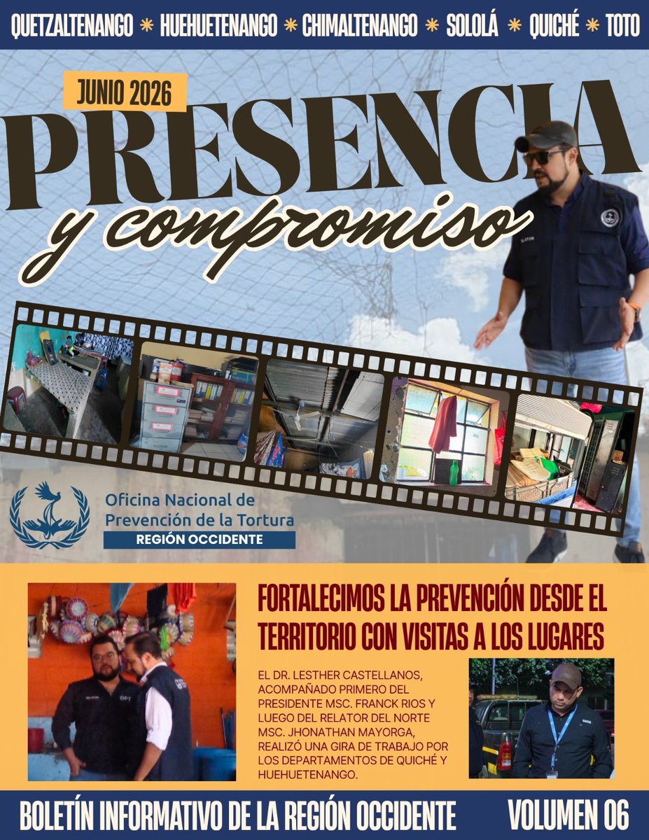 OPToccidente's tweet photo. 📖 Conozca las principales acciones desarrolladas por la Región Occidente de la Oficina Nacional de Prevención de la Tortura durante junio. En esta edición destacamos la visita de trabajo del Dr. @castellanosles, a l Quiché y Huehuetenango.
https://t.co/v3AQ0p9D59 https://t.co/huzAbWOjKJ