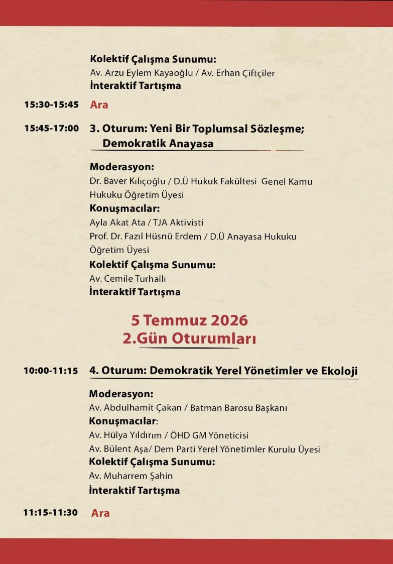 DEMPartiHukuk's tweet photo. "Özgürlük, Statü ve Barış için Demokratik Hukuk" şiarıyla gerçekleştirilecek Demokratik Kürt Hukukçular Konferansı'nın programı belirlendi. Katılımınızdan onur duyarız.

📆 4-5 Temmuz 2026

📍 ÇandAmed Kongre Merkezi https://t.co/pHGhCDYIhC