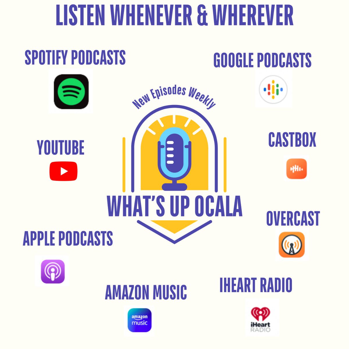 Andrea_Realtor's tweet photo. Do you enjoy podcasts? Listen to what's happening locally with a new episode weekly on any of these platforms! Just search: "What's Up Ocala" https://t.co/WlhkUmrIxo